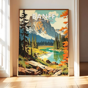 Banff National Park Affisch Konsttryck, Retro Nati