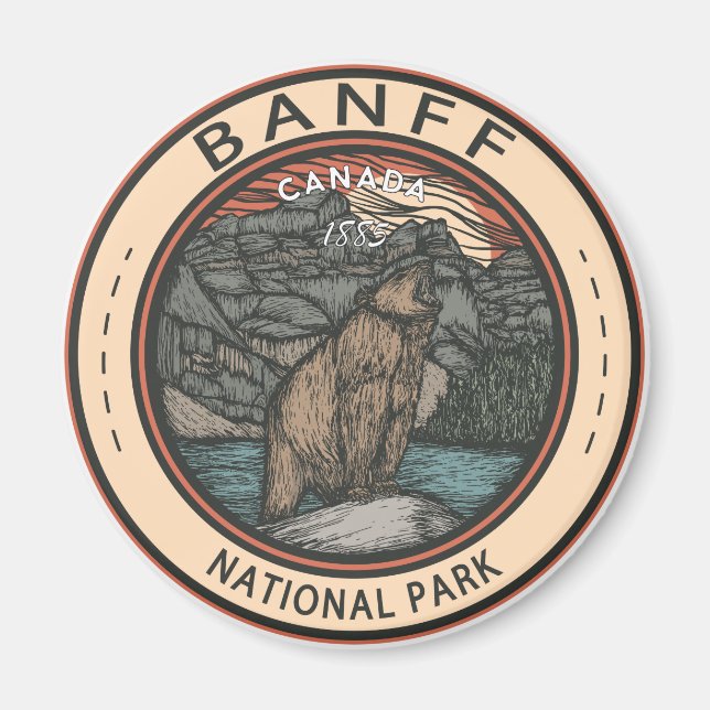 Banff National Park Canada Travel Emblem Vintage Magnet (Framsidan)