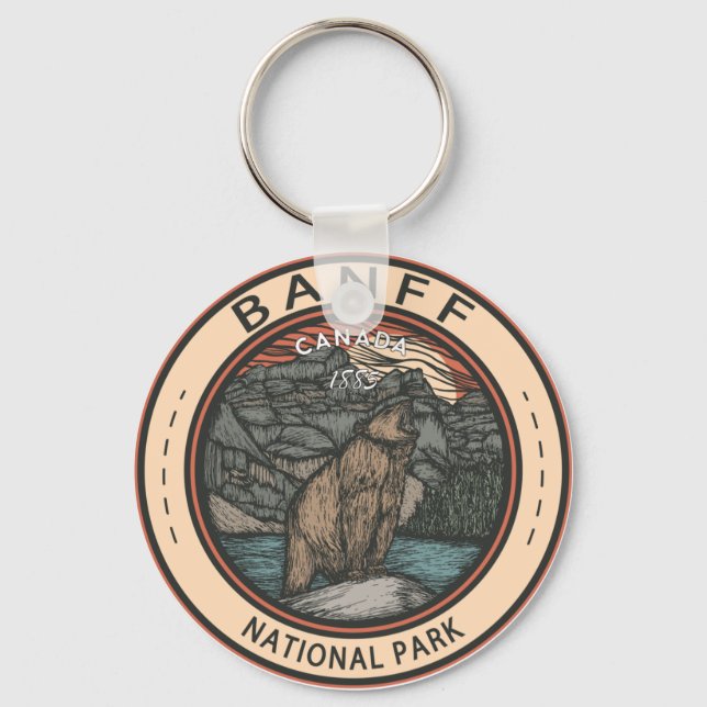 Banff National Park Canada Travel Emblem Vintage Nyckelring (Framsida)