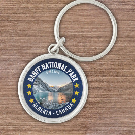 Banff National Park Vintage Landscape Rund Silverfärgad Nyckelring