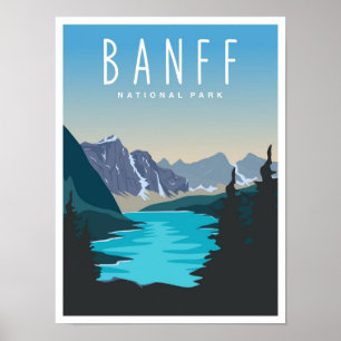Banff National Park Vintage Reseskiss Illustration Poster