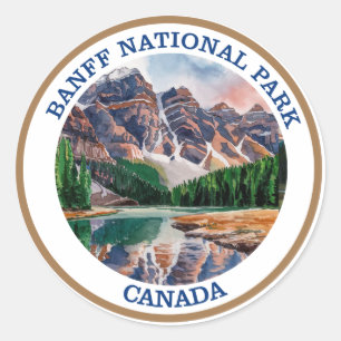 Banff National Park Watercolor Painting Runt Klistermärke
