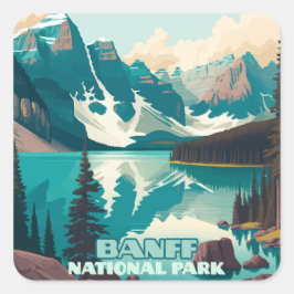 Banff nationalpark Moraine Sjö Retro Fyrkantigt Klistermärke