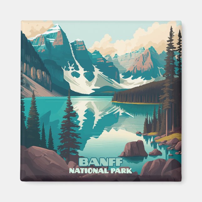 Banff nationalpark Moraine Sjö Retro Magnet (Framsidan)