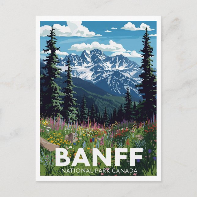 Banff Nationalpark Vildblommor Berg Vykort (Framsida)