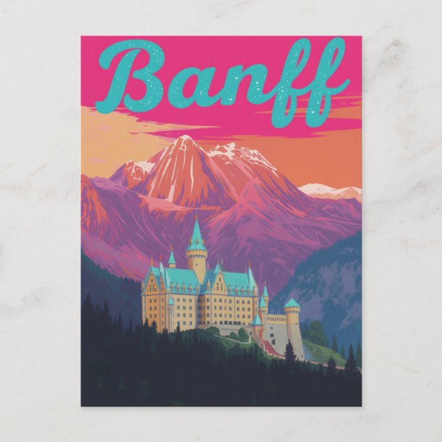 Banff Slott Berg Retro Konst Vykort (Framsida)
