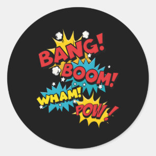 Bang Boom Pow Wham Tecknad Bubbles Runt Klistermärke