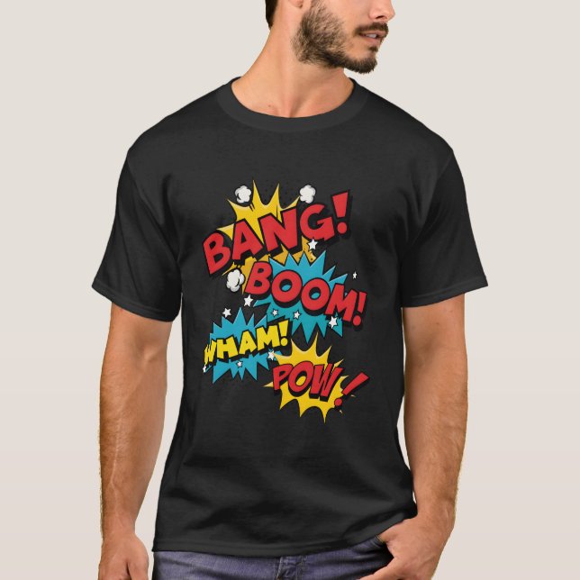 Bang Boom Pow Wham Tecknad Bubbles T Shirt (Framsida)