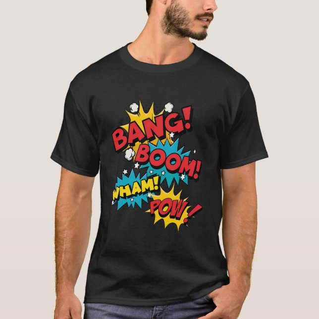 Bang Boom Pow Wham Tecknad Bubbles T Shirt (Framsida)