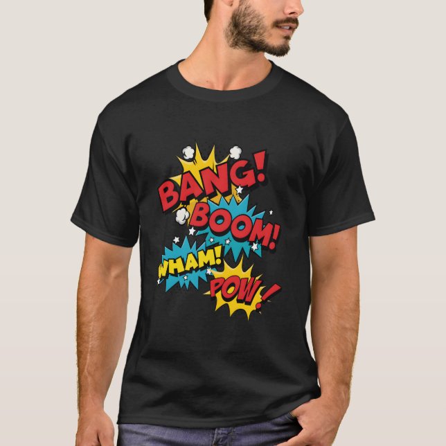 Bang Boom Pow Wham Tecknad Bubbles T Shirt (Framsida)