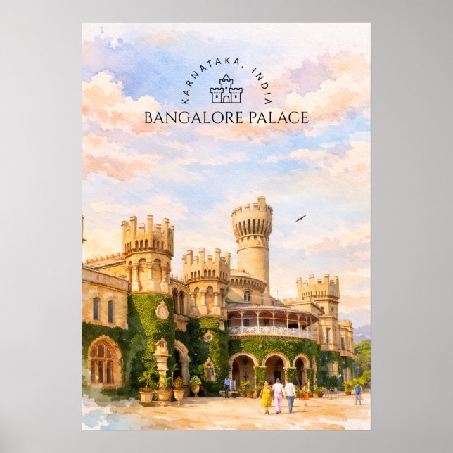 Bangalore Palace Indien Akvarell Resminne Poster (Framsidan)