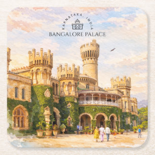 Bangalore Palace Indien Akvarell Resminne Underlägg Papper Kvadrat