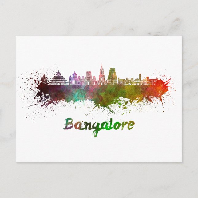 Bangalore skyline i vattenfärg vykort (Framsida)