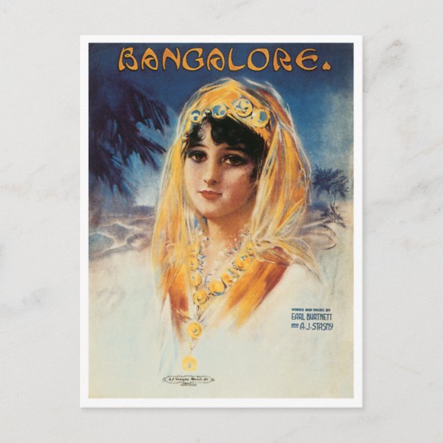 Bangalore Vintage Sång Lakan Cover Vykort (Framsida)