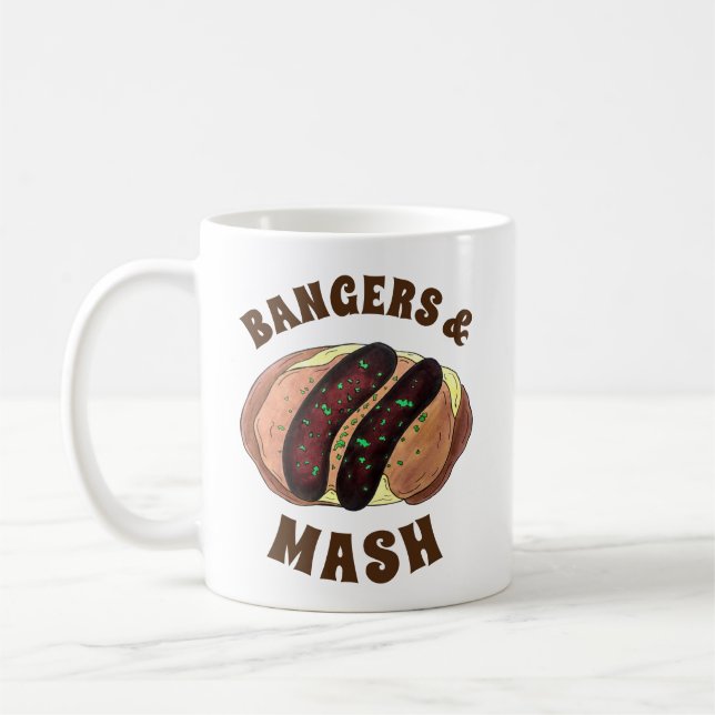 Bangers och Mash UK Food Sauses Potatis Kaffemugg (Vänster)