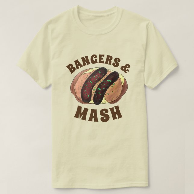 Bangers och Mash UK Food Sauses Potatis T Shirt (Design framsida)
