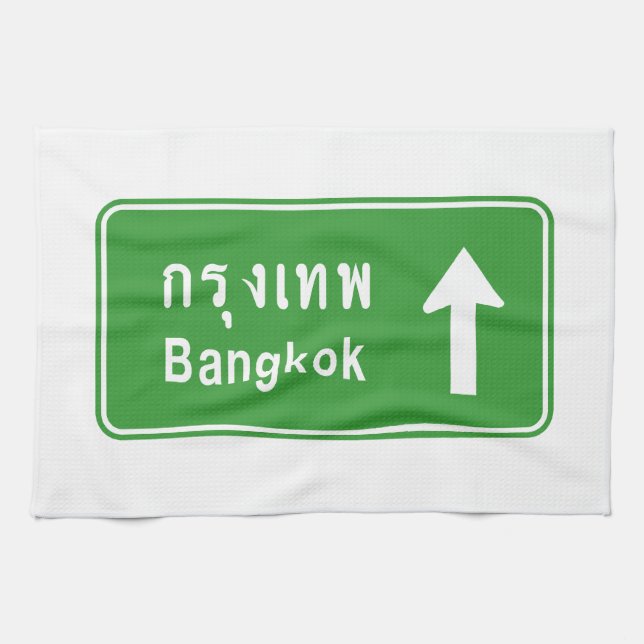 Bangkok Ahead ⚠ Thai Highway Traffic Sign ⚠ Kökshandduk (Horisontell)
