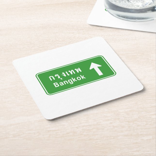 Bangkok Ahead ⚠ Thai Highway Traffic Sign ⚠ Underlägg Papper Kvadrat (Vinklad)