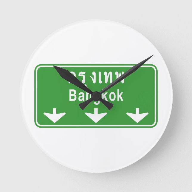 Bangkok Ahead Watch Out! ⚠ Thailands trafikskylt ⚠ Rund Klocka (Framsida)
