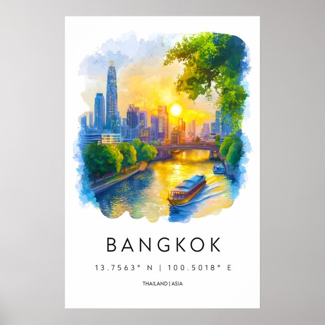 Bangkok akvarellaffisch Akvarell 2 Poster (Framsidan)