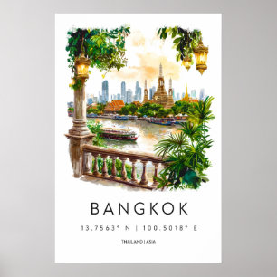 Bangkok akvarellaffisch Bangkok resetryck Poster