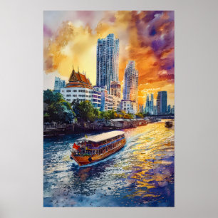Bangkok akvarellaffisch Väggkonst Bangkok Vägg