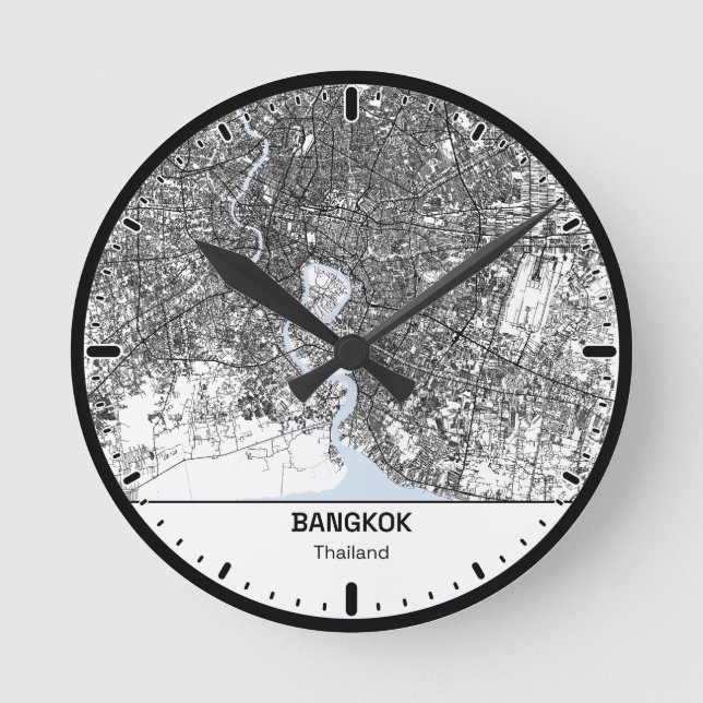 bangkok Clock City Line Art Rund Klocka (Framsida)