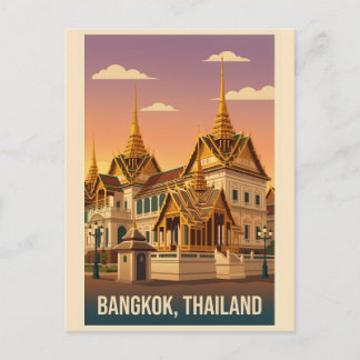 Bangkok Grand Palace Night Vintage Travel Poster Vykort