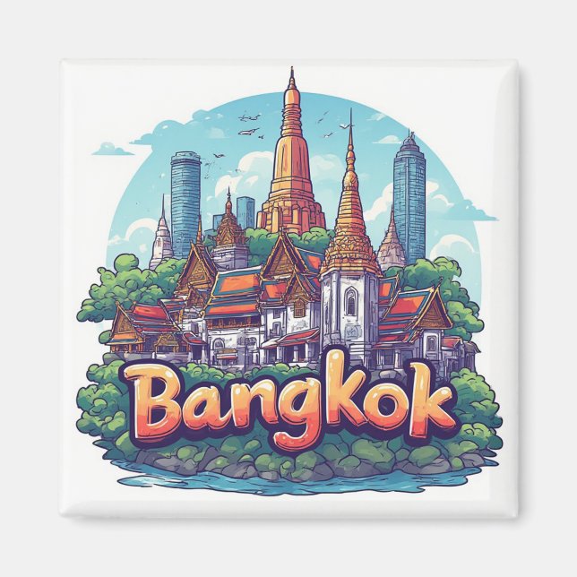 Bangkok-reseskiss med gyllene tempel magnet (Framsidan)