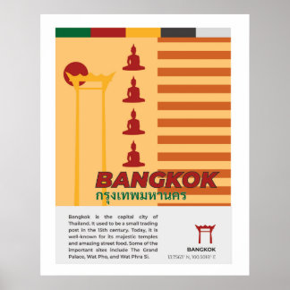 Bangkok Retro Stil Thailand Wall Art Poster