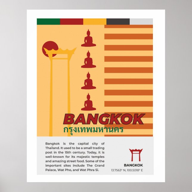 Bangkok Retro Stil Thailand Wall Art Poster (Framsidan)