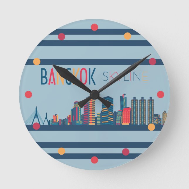 Bangkok Skyline Neon Orange Blue Red Wall Clock Rund Klocka (Framsida)