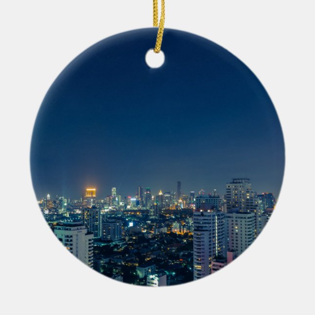 Bangkok skyline på nattpanorama julgransprydnad keramik (Framsidan)