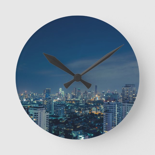 Bangkok skyline på nattpanorama rund klocka (Framsida)