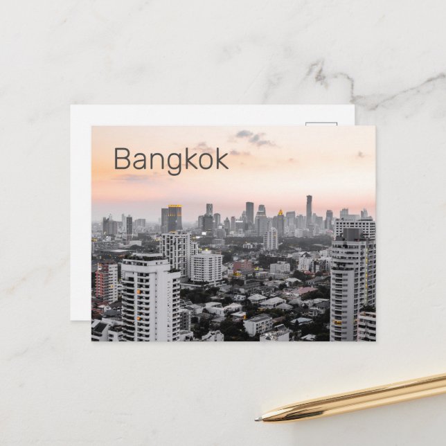 Bangkok Skyline Sunset Panorama BKK Thailand Helg Vykort (Fram/Back In Situ)