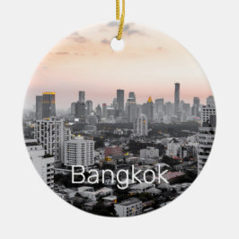 Bangkok Skyline Sunset Panorama BKK Thailand Julgransprydnad Keramik