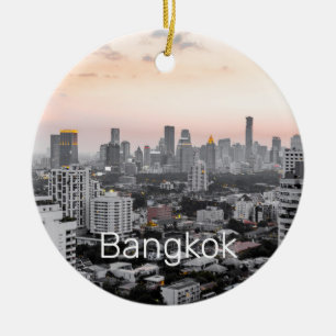 Bangkok Skyline Sunset Panorama BKK Thailand Julgransprydnad Keramik