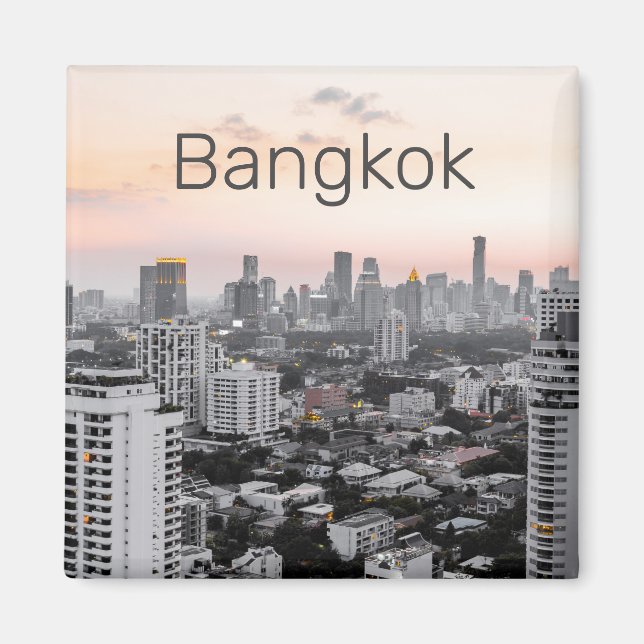 Bangkok Skyline Sunset Panorama BKK Thailand Magnet (Framsidan)