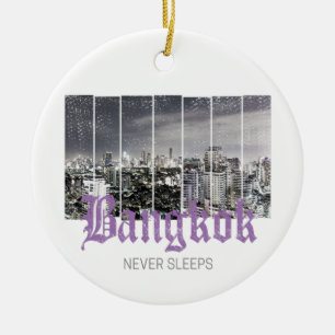 Bangkok Skyline Vintage BKK Retro Thailand Design Julgransprydnad Keramik