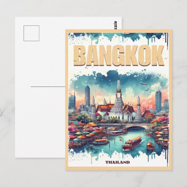 Bangkok stads siluett - Thailand resa presenter Vykort (Fram/baksida)