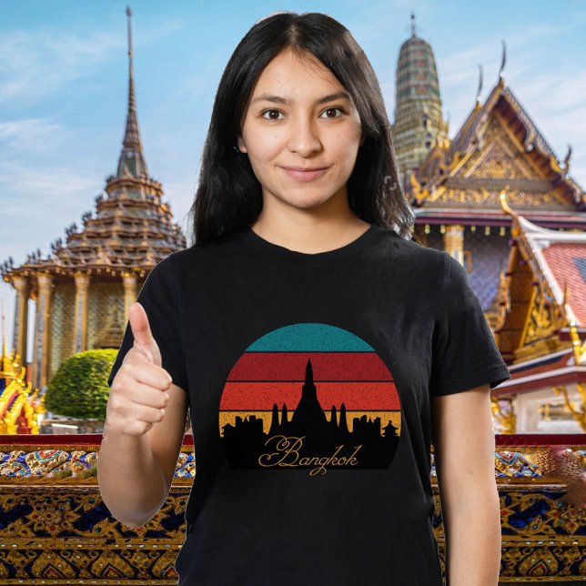 Bangkok tempel retro resa svart t-shirt (Bangkok, black t-shirt for women)
