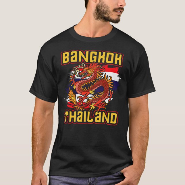 Bangkok Thai Flag Asia Dragon Thailand T Shirt (Framsida)