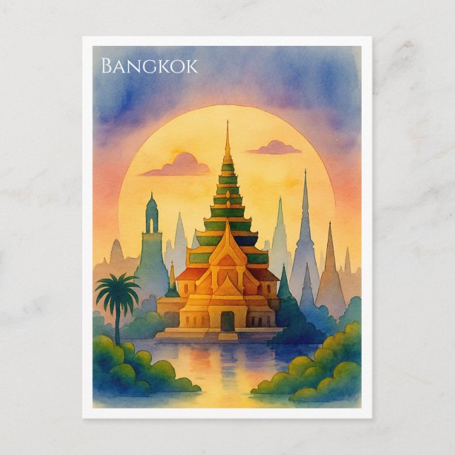 Bangkok Thailand Akvarell Vykort  (Framsida)