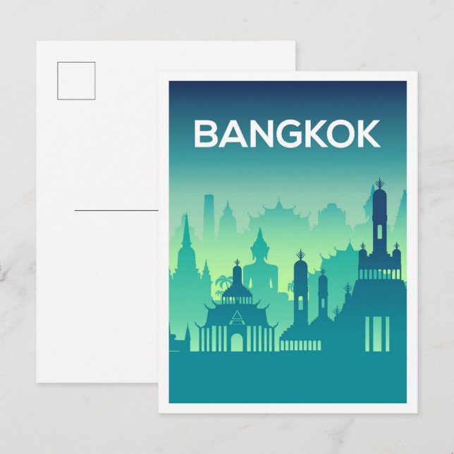 Bangkok Thailand Art Travel Illustration Vykort (Fram/baksida)