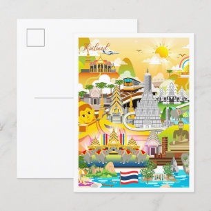 Bangkok Thailand Art Travel Illustration Vykort