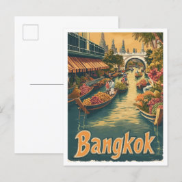 Bangkok Thailand Art Vintage resor Illustration Vykort