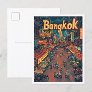 Bangkok Thailand Art Vintage resor Illustration Vykort