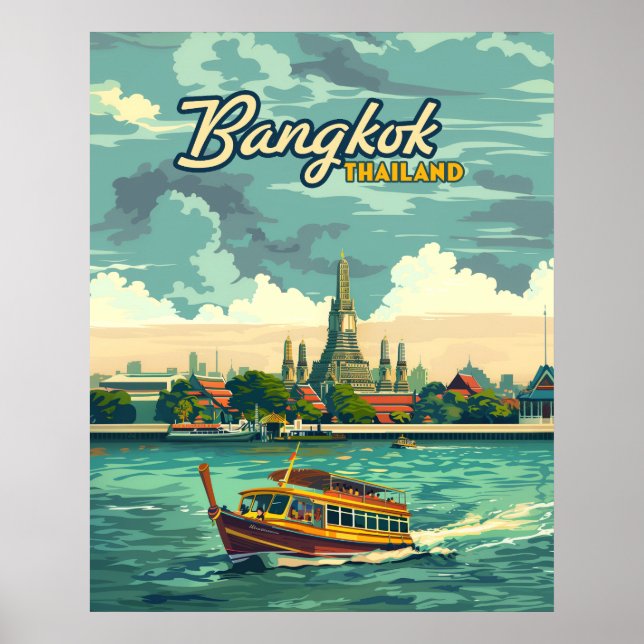 Bangkok Thailand Asia Vintage resor Temple Poster (Framsidan)