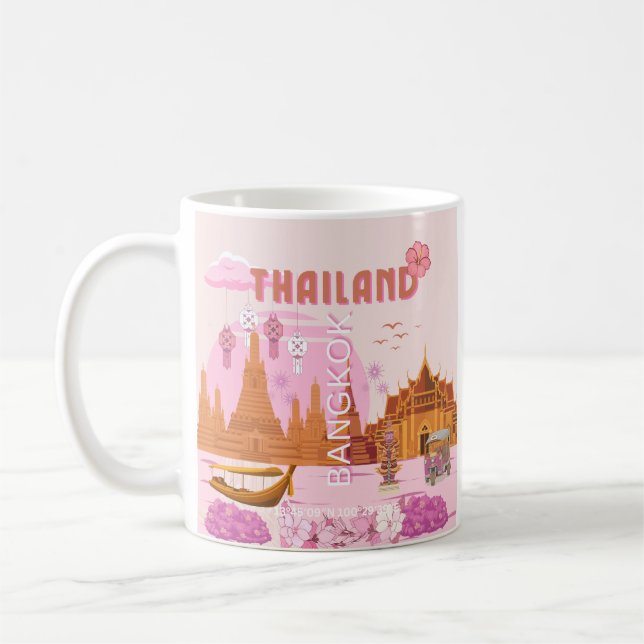 Bangkok Thailand Boho Retro Reseposter Kaffemugg (Vänster)