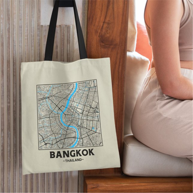Bangkok, Thailand, City Map Tote Bag Tygkasse (Skapare uppladdad)